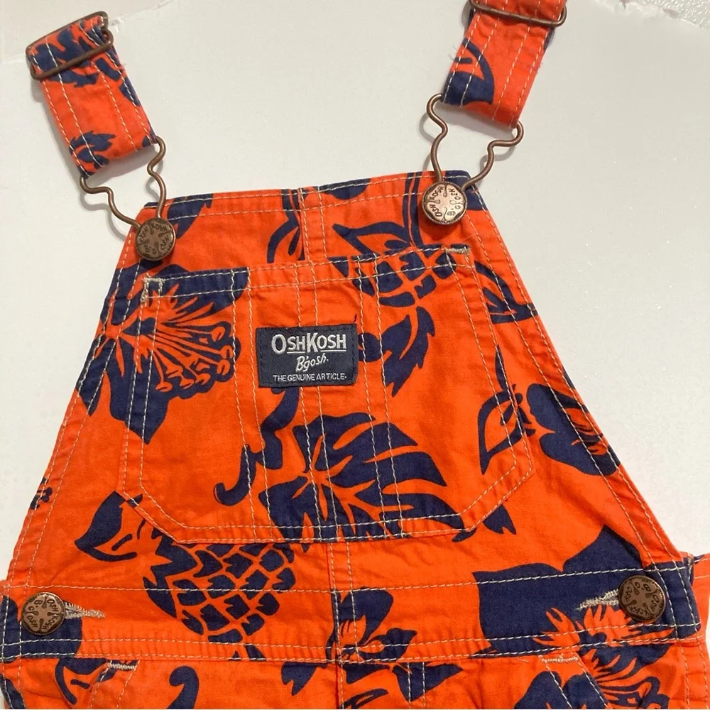 OSHKOSH Bgosh Hawaiian Overall Shorts Orange Navy Blue Floral Unisex 18 Months